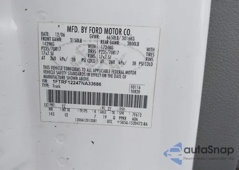 2007 Ford F-150 Stx/Xl/Xlt from USA, damaged, VIN 1FTRF12247NA33686